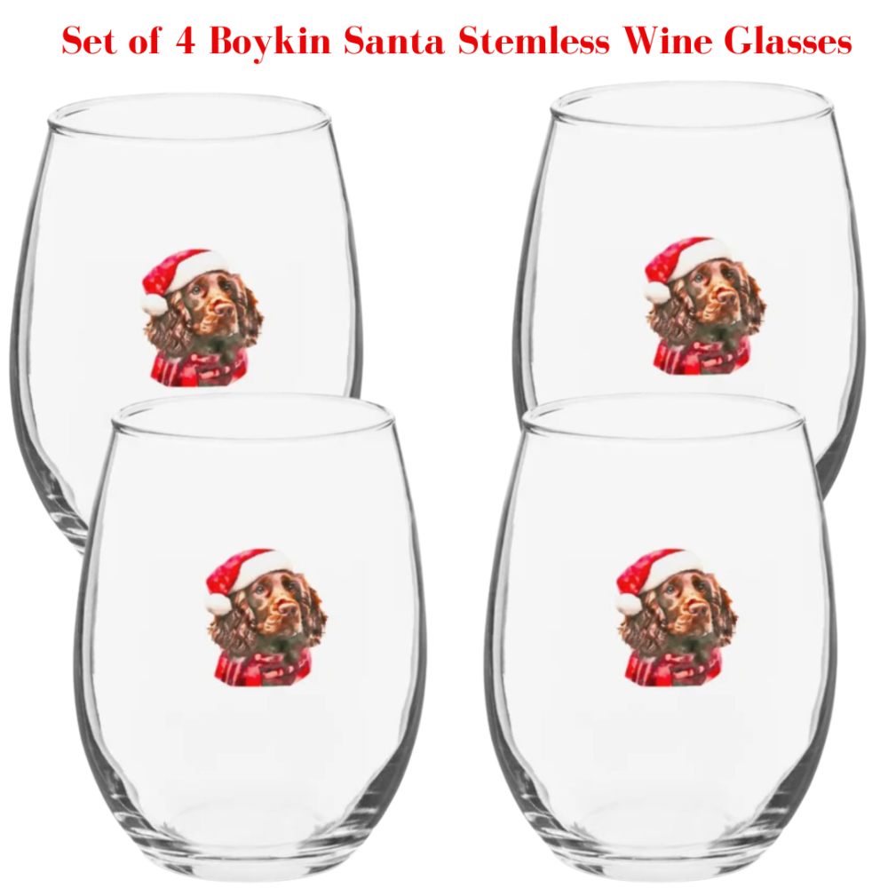 Set of 4 Boykin Santa Stemless Wine Glasses